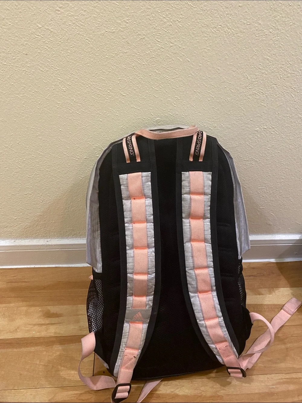 adidas Heather Gray Backpack with Pale Pink Accents